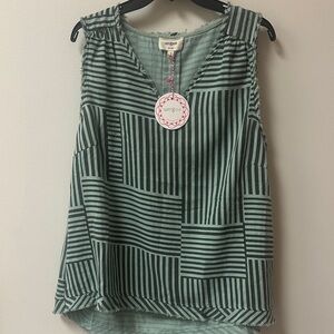 Umgee Striped Tank Top in Teal and Black